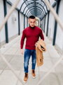Męski golf prążkowany bordowy