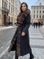 Damski długi płaszcz faux fur z naturalnym futerem