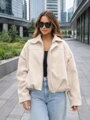 Damska kurtka oversize beżowa crop-top