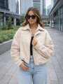 Damska kurtka oversize beżowa crop-top