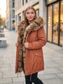 Damska parka Ramonezka z futrem kolor cynamonowy