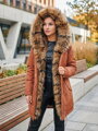 Damska parka Ramonezka z futrem kolor cynamonowy
