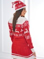 Świąteczny zestaw 1001 sweter + czapka + skarpety nad kolano czerwona