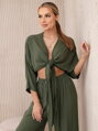 Elegancki damski zestaw khaki 6289 z wiązaniem