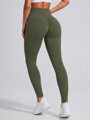 Damskie sportowe legginsy khaki z efektem push up i wysokim stanem
