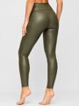 Khaki skórzane legginsy damskie