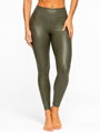 Khaki skórzane legginsy damskie