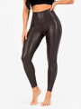 Stylowe damskie legginsy ze sztucznej skóry w kolorze czekolady
