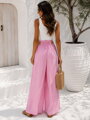 Letnie szeroko spodnie Palazzo z paskiem baby pink 12487