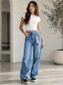 Damskie niebieskie wide leg spodnie MSARA BQ2596