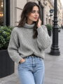 Golfer krótki damski sweter szary