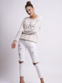 Damski sweter z plecionym wzorem LOGAN cream