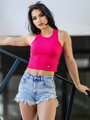 Prążkowany damski crop top LOLLY hotpink