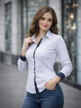 Biała koszula damska w wzory Slim Fit VS-DK1869