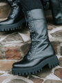 Damskie sznurowane czizmy ze skóry naturalne B-02 black