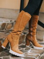 Modne buty musztardowe ze skóry zamszowej LOTTA