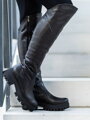 Wysokie czarne buty ze skóry naturalnej GRASSO KOT czarne