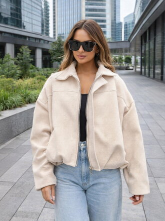 Damska kurtka oversize beżowa crop-top