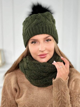 Damski zestaw szalik + czapka PLK5 khaki