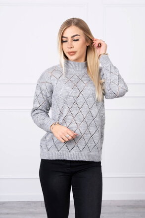 Damski sweter ze stojaczkiem wzór diamentowy szary 2020-18