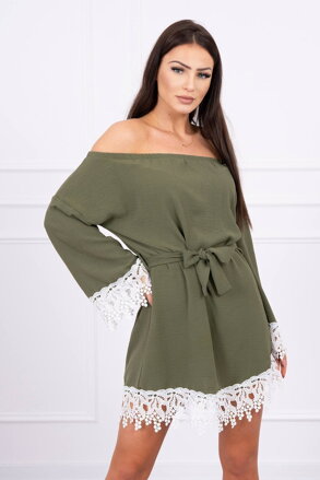 Letnie damskie sukienki z koronką 9034 ARMY zielone