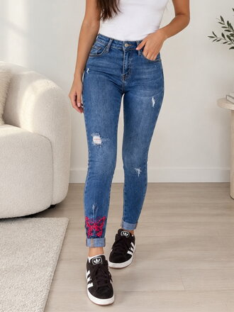 Damskie niebieskie skinny jeansy MSARA S0713-3 z motylem