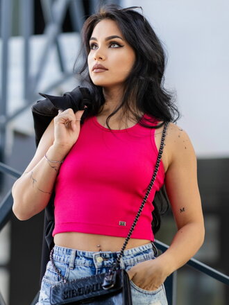 Prążkowany damski crop top LOLLY hotpink