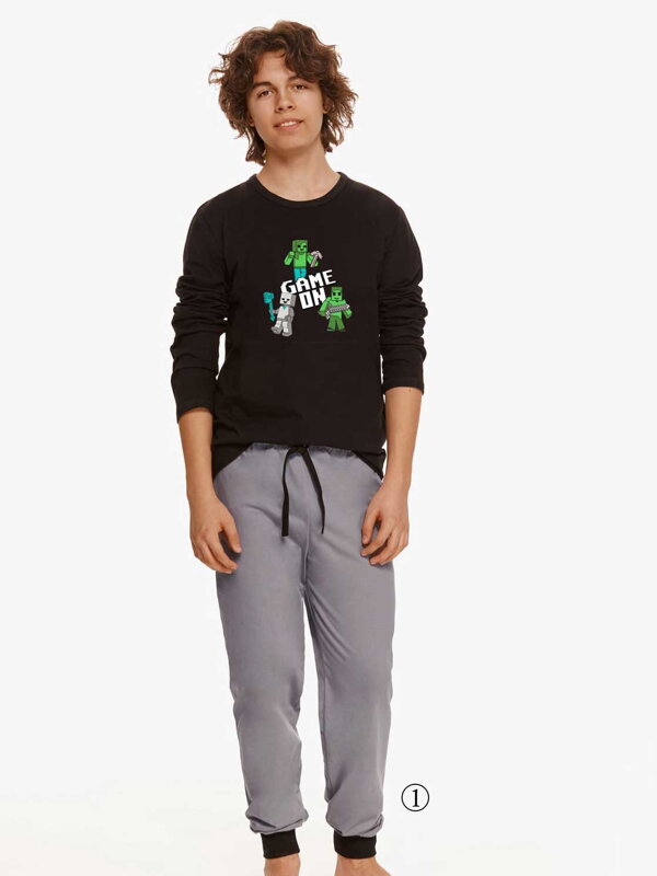 Chłopięca pyjama JACOB 2627 czarno-szara