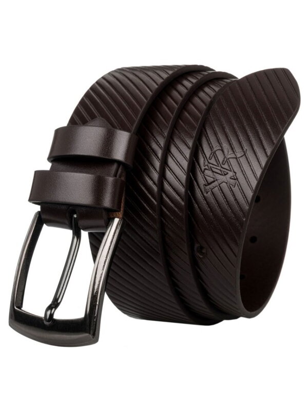 Męski skórzany pasek z wcięciami RPM-05-PUM brown
