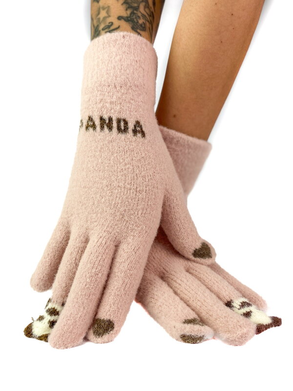 Damskie rękawiczki dziane różowe PANDA