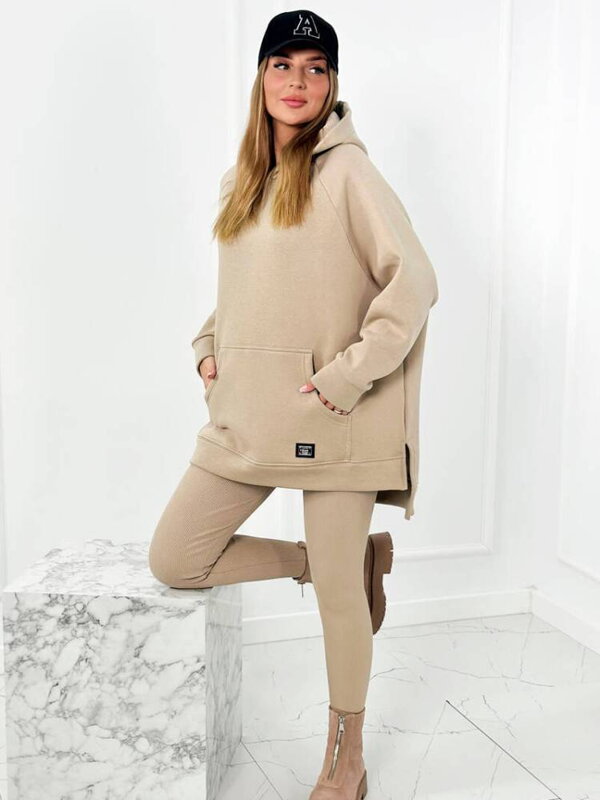 Bawełniany zestaw bluza + legginsy 9618 światłobeżowy