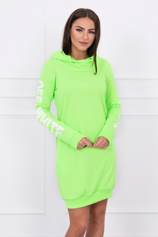 Sportowa sukienka 62072 OFF WHITE neonowa zieleń