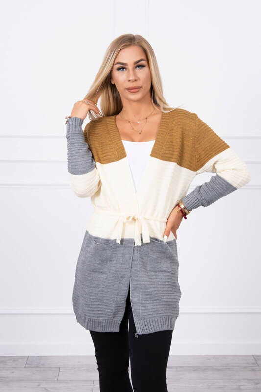 Sweter trójkolorowy kolor cynamonowy+ecru+szary SN-7044