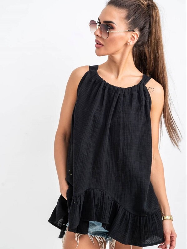 Czarny damski top BLK72-23 z falbankami